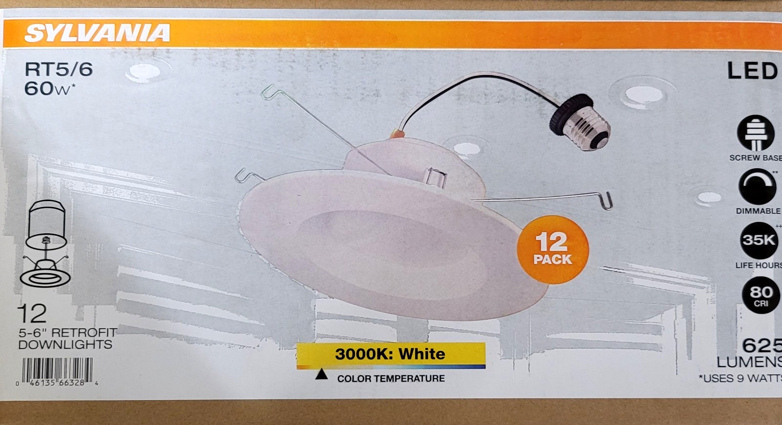 12-Pack Sylvania RT5/6 Inch 60W Retrofit Downlights Dimmable/LED/Recessed ~ NEW