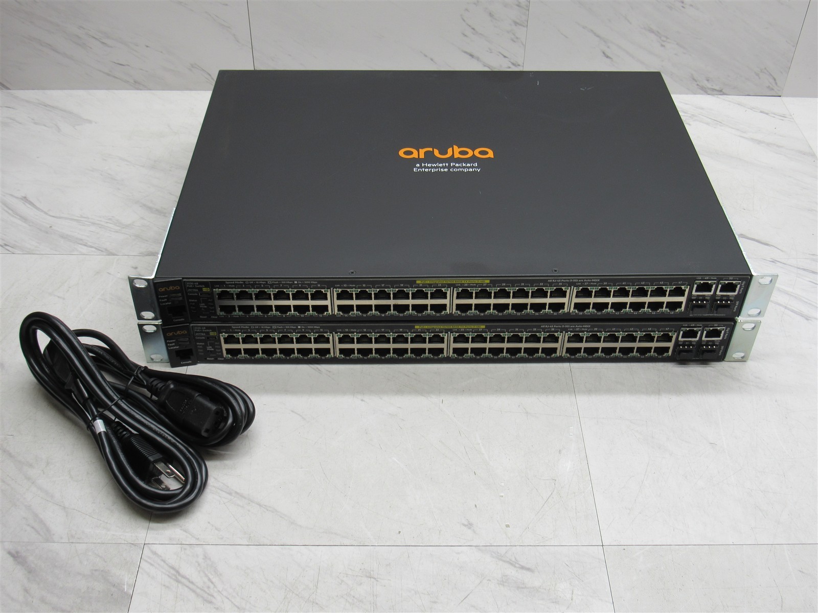 2 LOT HP Aruba 2530-48 48-Port PoE+ Managed Gigabit Network Switch + Ears J9778A