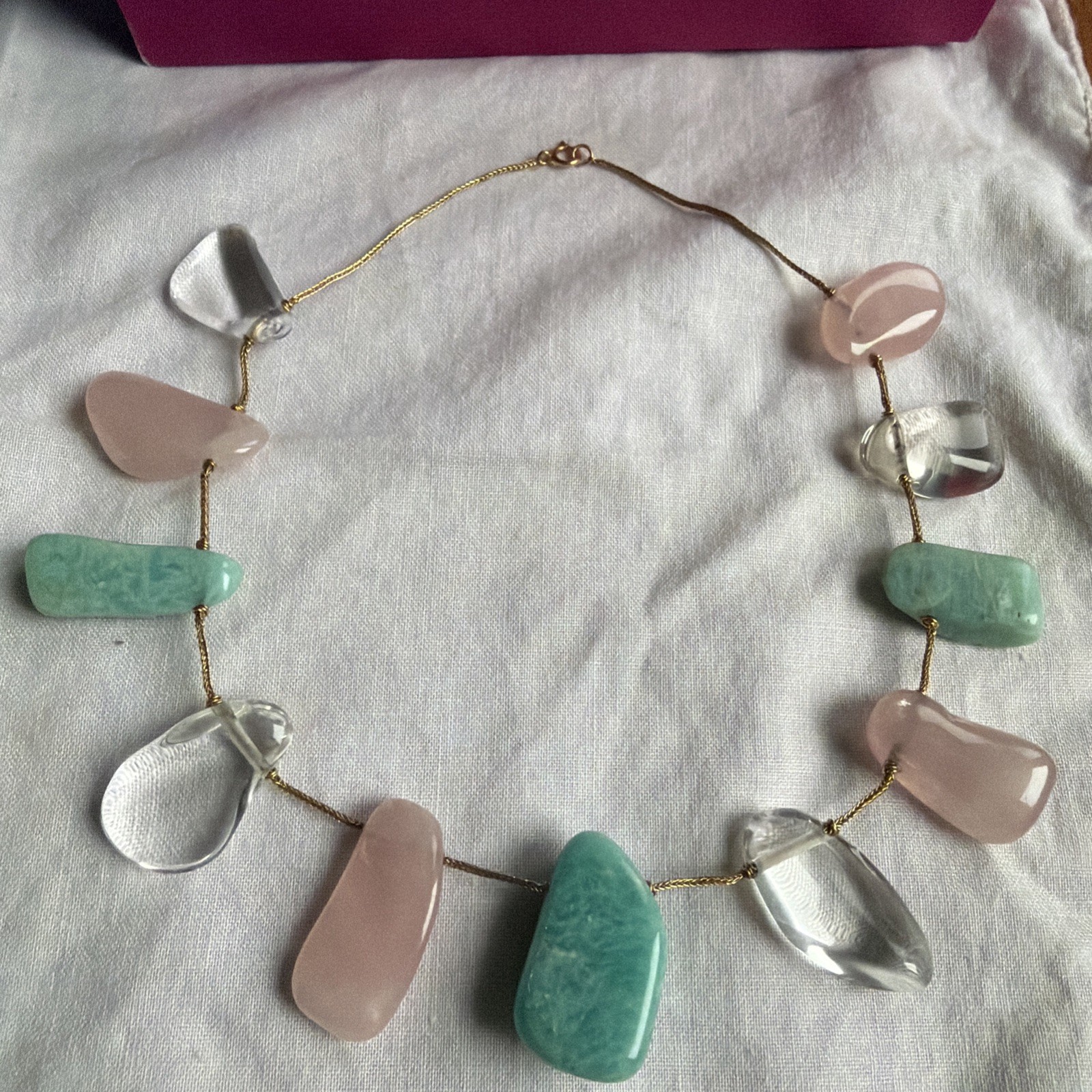 BEAUTIFUL VINTAGE 14K GOLD & NATURAL INTERMITTENT STONE BEADS NECKLACE BEAUTIFUL VINTAGE 14K GOLD & NATURAL INTERMITTENT STONE BEADS NECKLACE