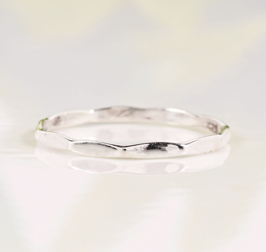 925 Sterling Silver Minimalist Wave Band Ring Thin Stackable Handmade Women