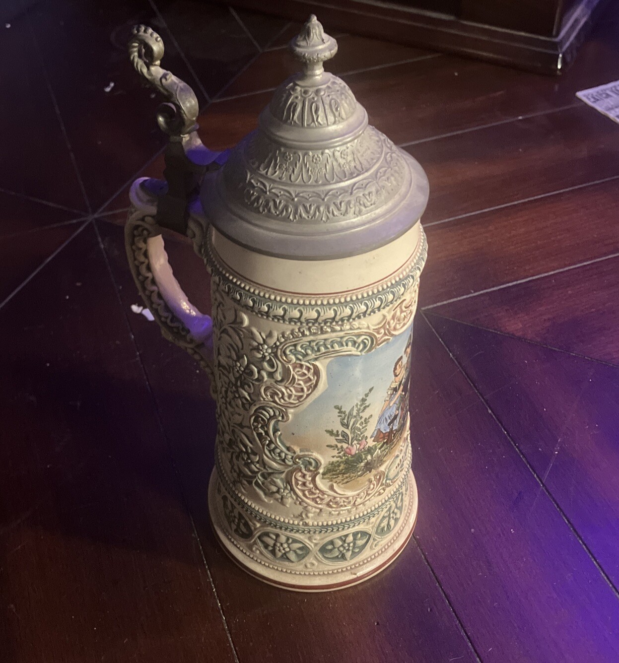 Antique Adolf Diesinger Beer Stein Threaded Relief 1890-1910 Rare #172 signed B. Antique Adolf Diesinger Beer Stein Threaded Relief 1890-1910 Rare #172 signed B.
