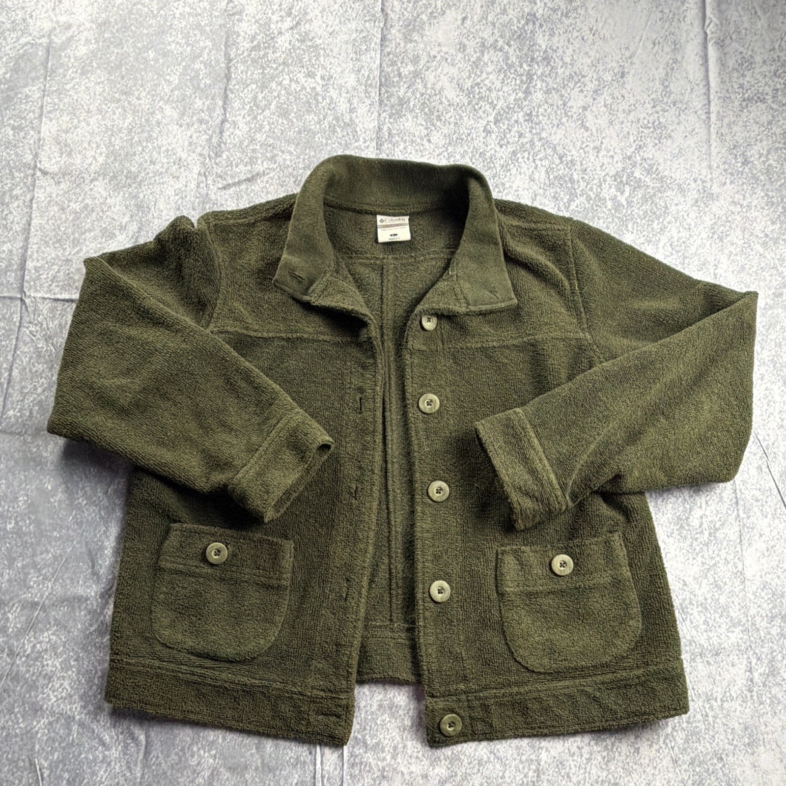 Columbia Vertex Women’s Large Olive Green Fleece Button Jacket Outdoor Vintage