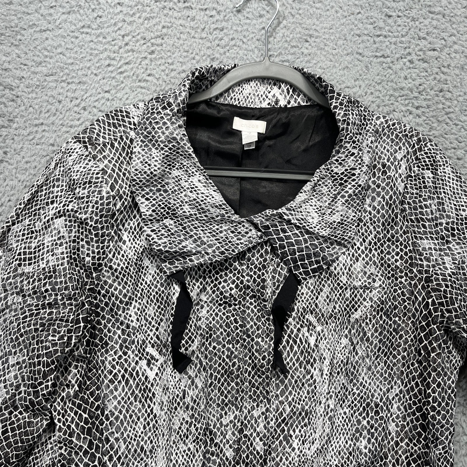 Chico\'s Jacket Womens 3 Black White Snakeskin Print Metallic Lined Evening