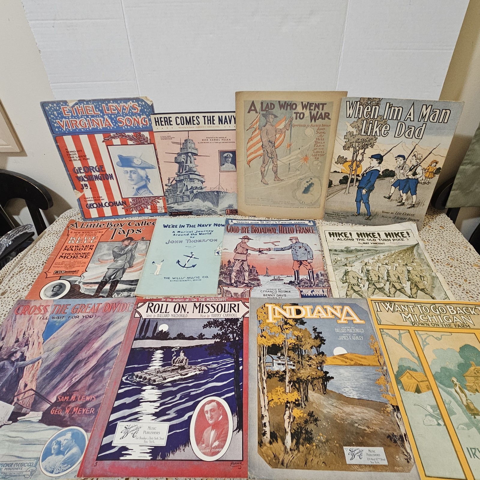 Lot 12 Antique Patriotic Sheet Music WWI Military Navy Americana 1900s-40s USA