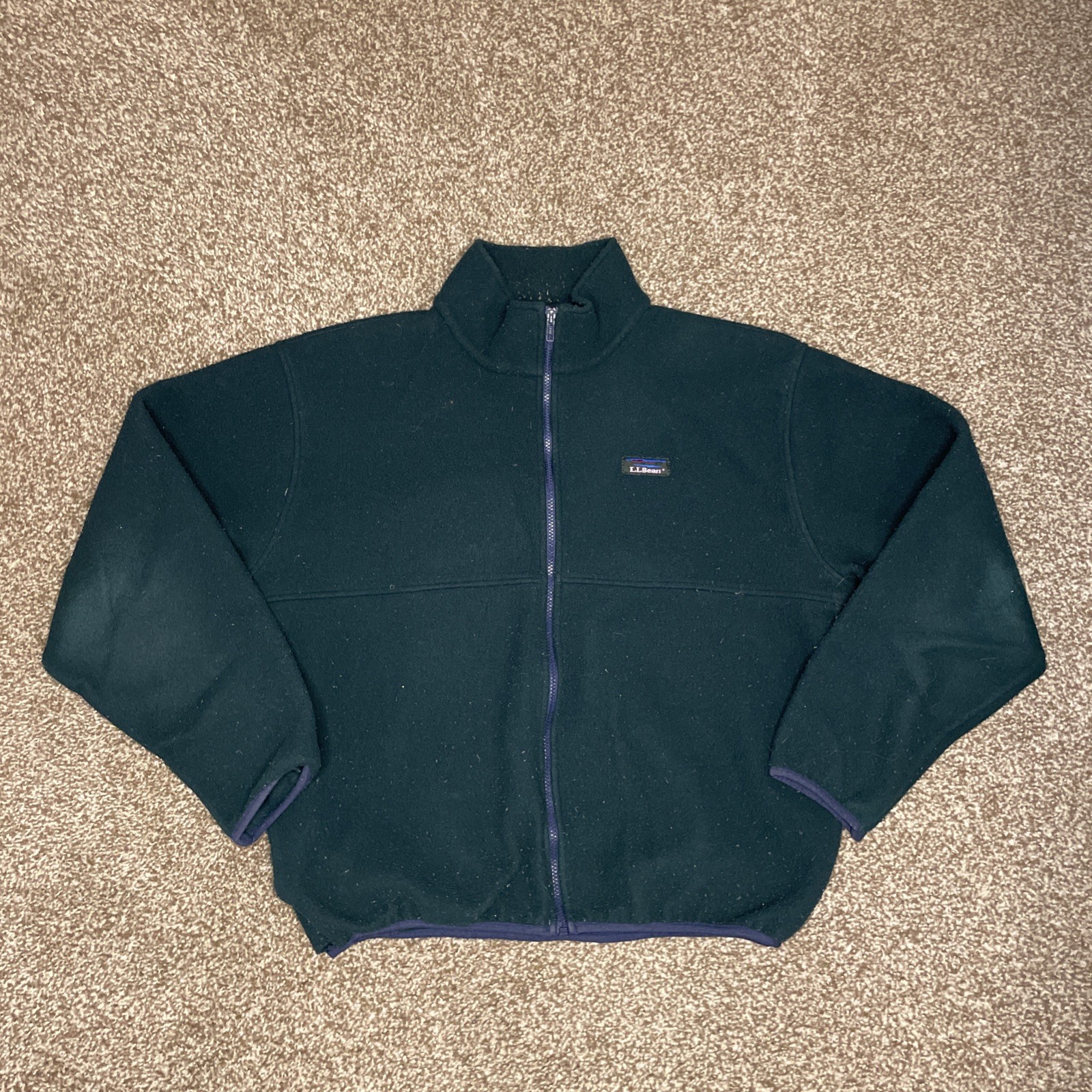 VTG LL Bean Full Zip Fleece Jacket 1980s Green Pockets Hiking Trail Distressed VTG LL Bean Full Zip Fleece Jacket 1980s Green Pockets Hiking Trail Distressed