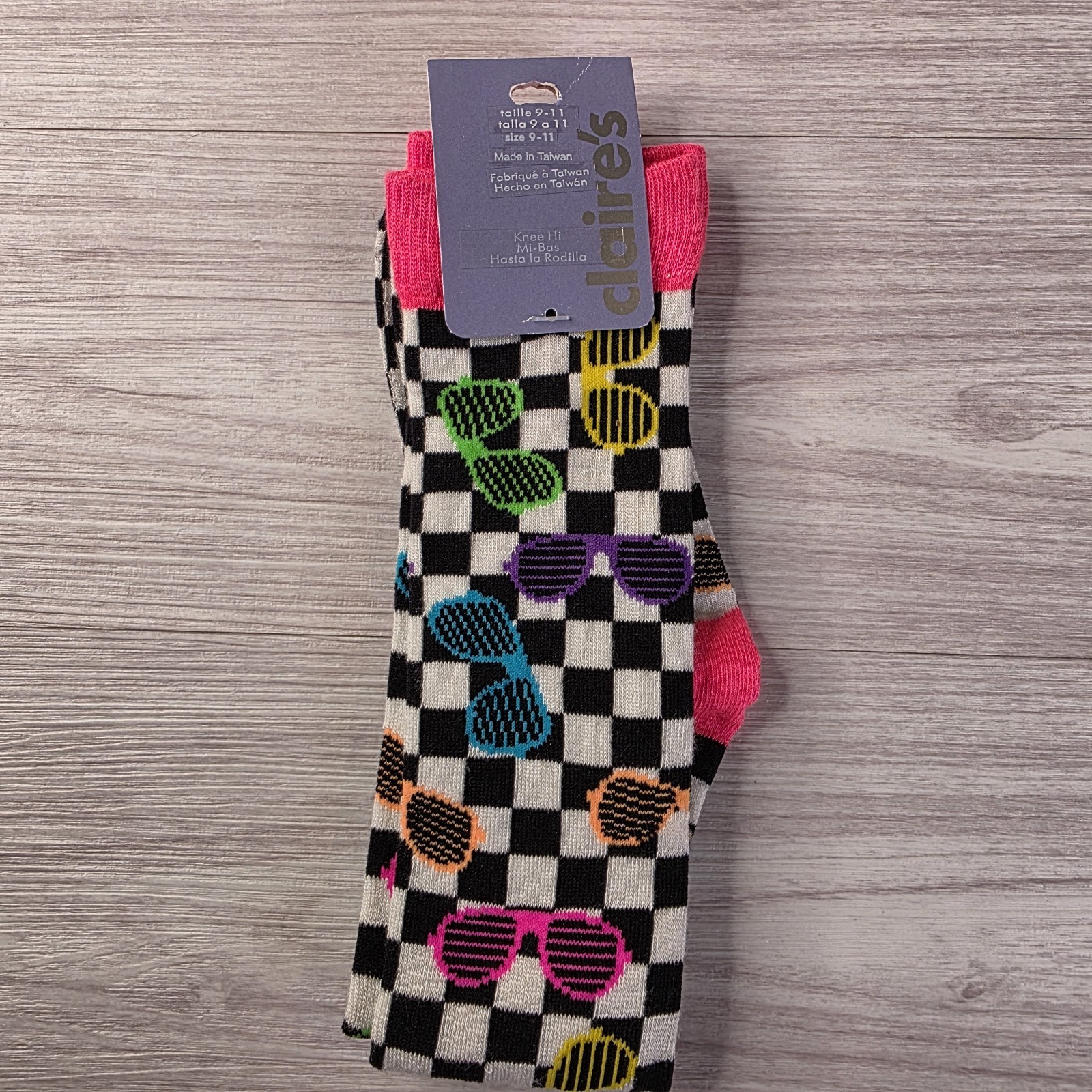Claire’s Knee High Socks Sunglasses Checkerboard Multicolor Size 9-11 NWT Retro