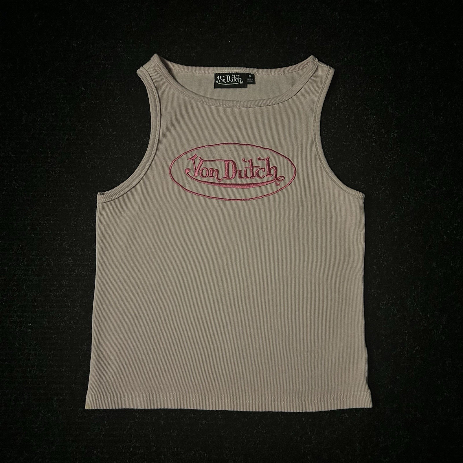 Von Dutch Pink Ribbed Embroidered Logo Tank Top Y2K Women’s Size M