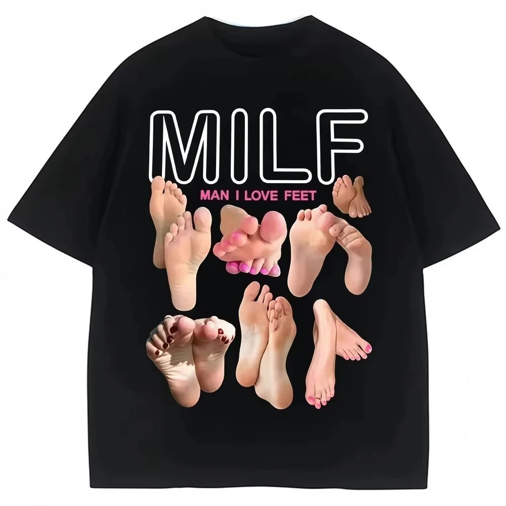 MILF Man I Love Feet Funny Meme T Shirt Cotton Unisex Casual Humor Tee