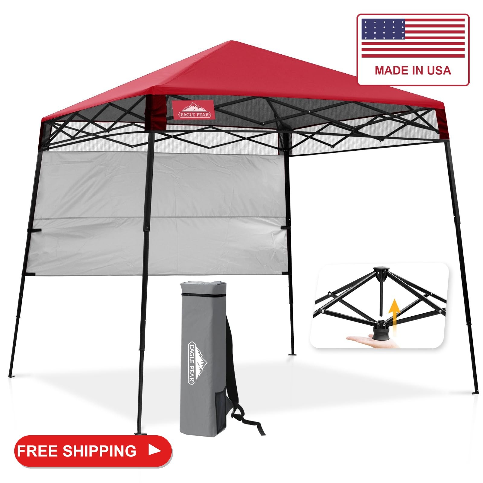 EAGLE PEAK 8x8 Pop Up Canopy Tent, Compact Backpack Canopy, Red EAGLE PEAK 8x8 Pop Up Canopy Tent, Compact Backpack Canopy, Red