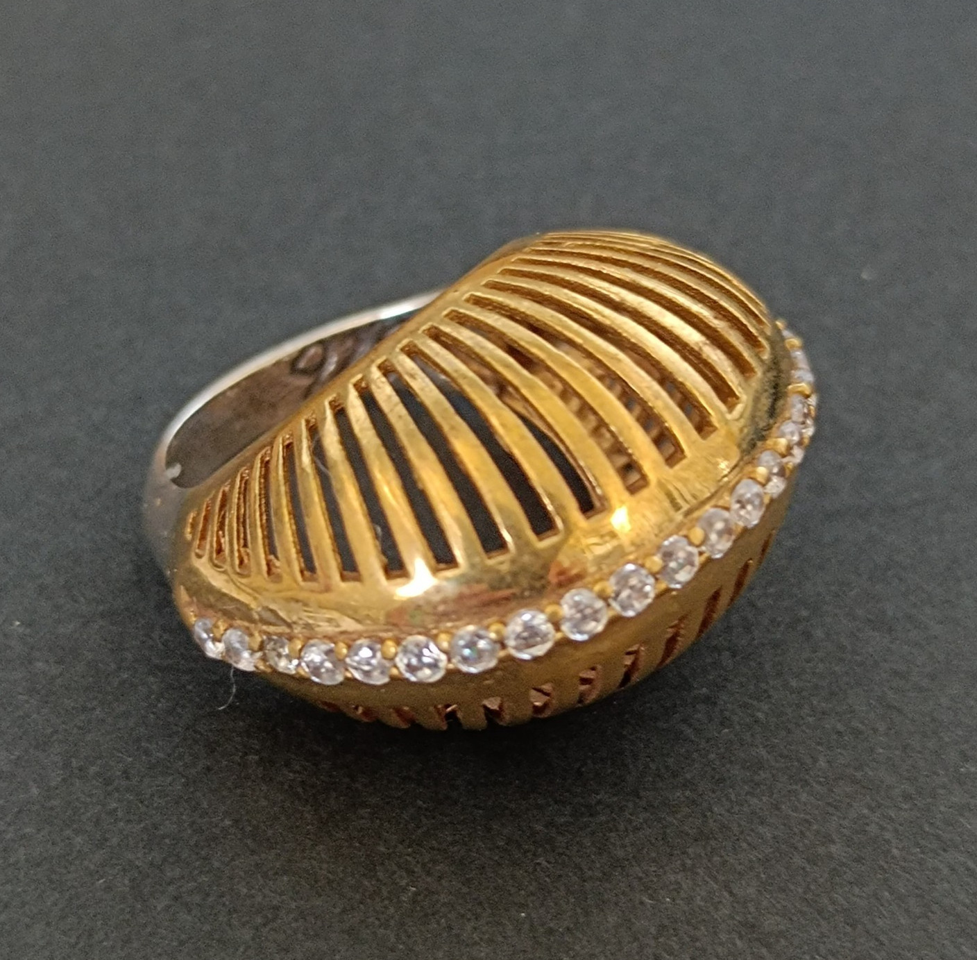 Sterling Silver Two Tone Chunky Ring Bold Statement Bronze Dome VTG Modernist