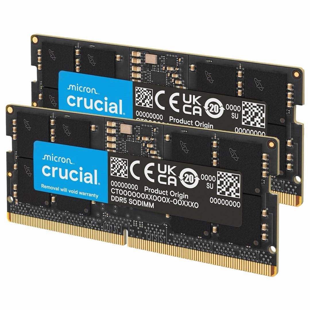 Crucial 128GB (2x64GB) DDR5 5600MHz SODIMM Laptop RAM Kit (CT2K64G56C46S5)