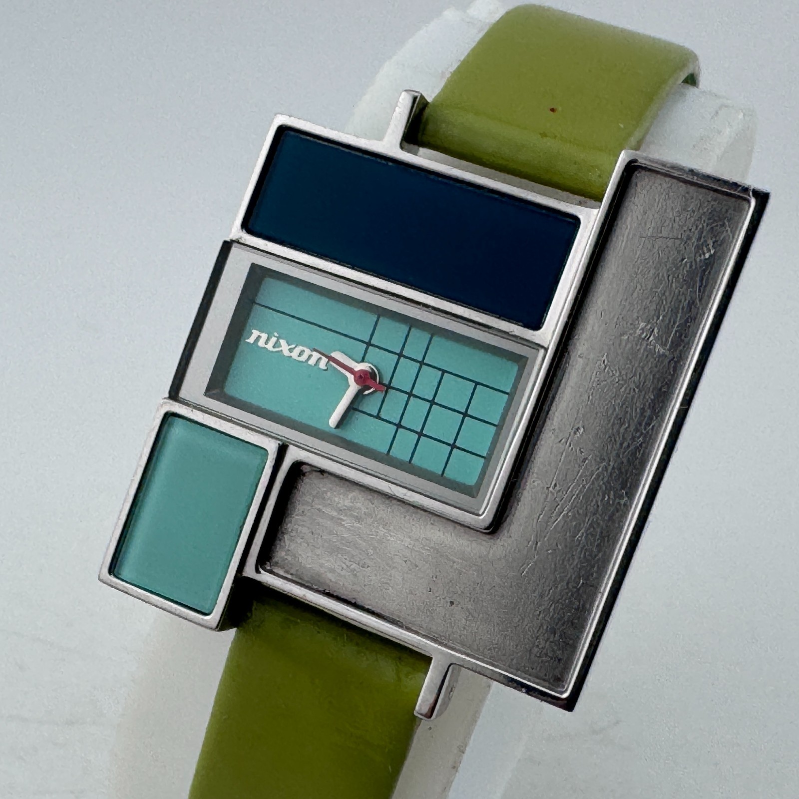 Nixon The Loft Quartz Watch Women Silver Steel Asymmetrical Leather New Battery