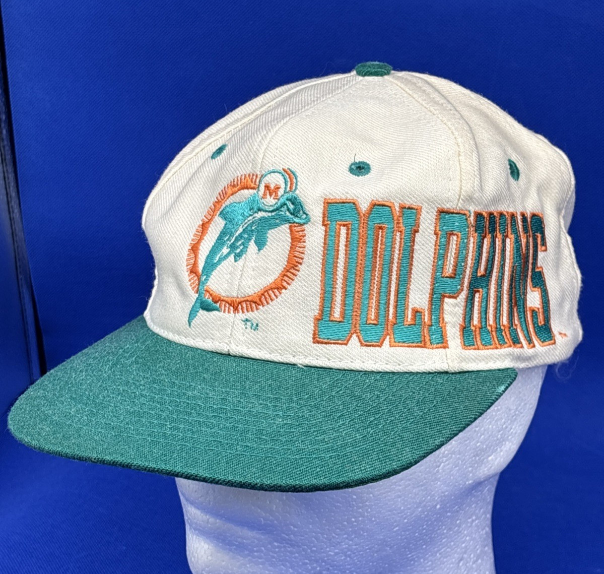 Vintage 90s Apex One Miami Dolphins Hat Cap Wrap Around Spell Out Logo Snapback Vintage 90s Apex One Miami Dolphins Hat Cap Wrap Around Spell Out Logo Snapback
