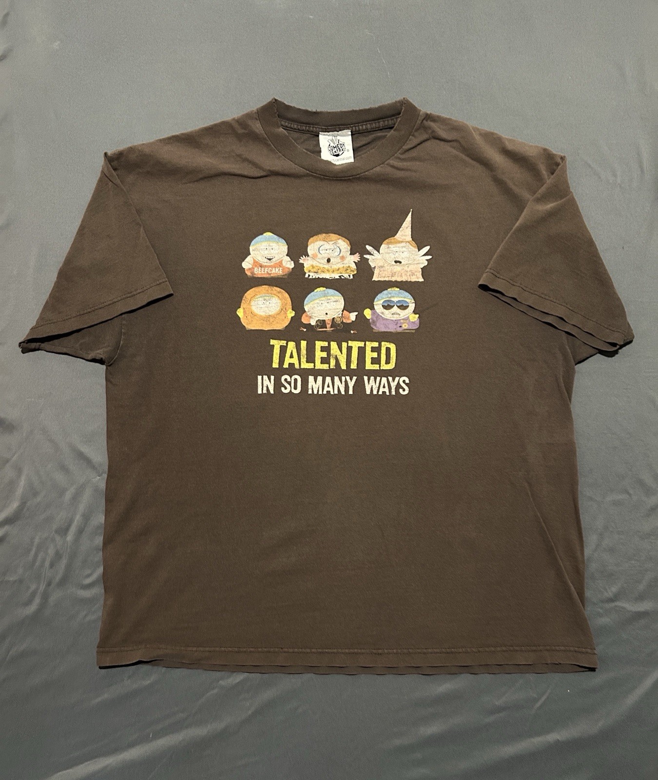 Vintage South Park Shirt Mens XL Brown Comedy Central Cartman Talented Thrashed