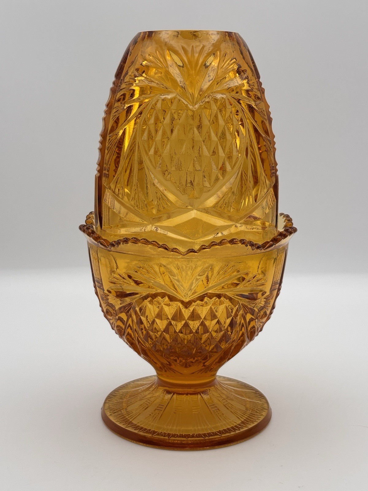 Vintage Fenton Amber Fairy Lamp Pineapple & Heart Pattern 2-Piece 7” Tall