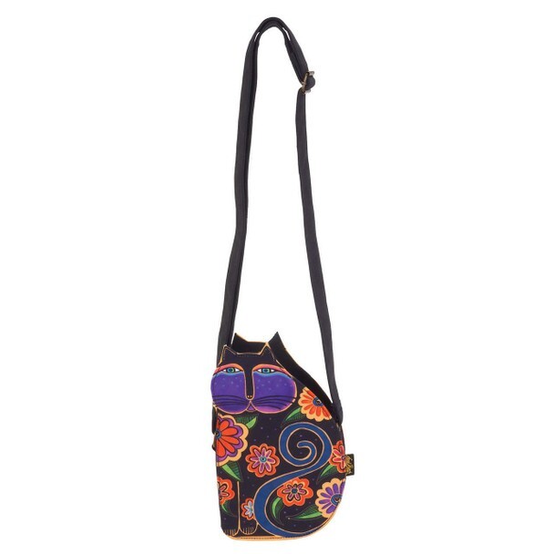 Laurel Burch Cutout Blossoming Feline Cat Shoulder Tote - LB6554C - Black Laurel Burch Cutout Blossoming Feline Cat Shoulder Tote - LB6554C - Black