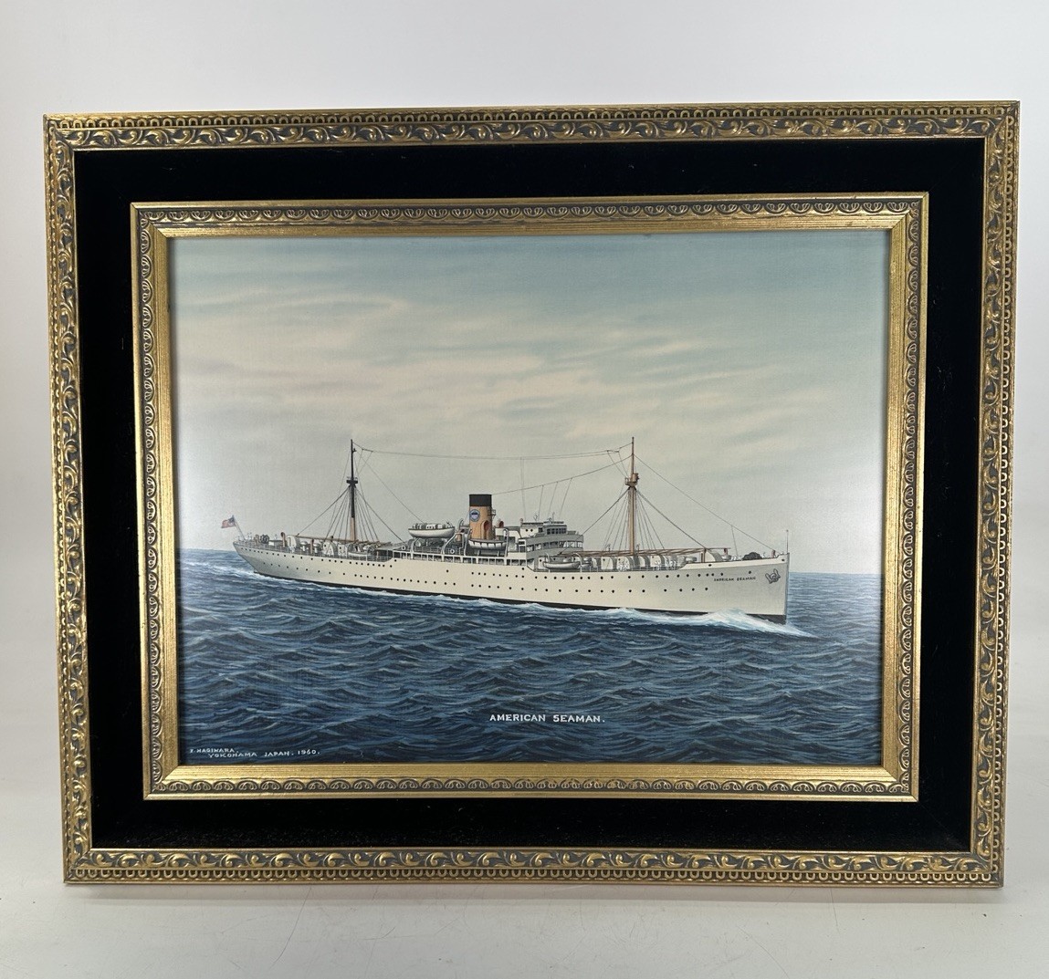 1960 T Hagiwara Yokohama Japan Watercolor Painting American Seaman Ship