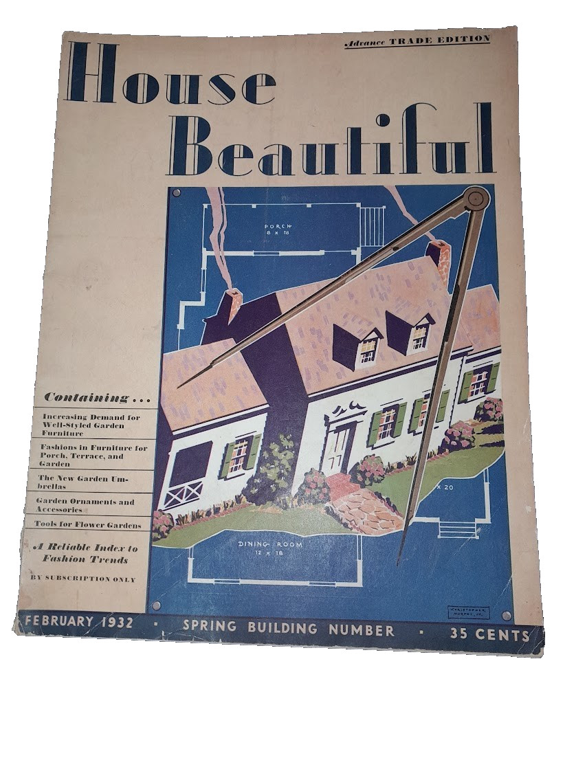 HOUSE BEAUTIFUL MAGAZINE FEBRUARY 1932 SPRING BUILDING NUMBER  HOME & GARDEN