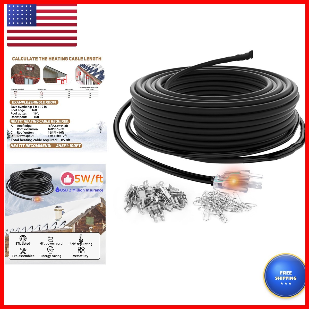 HEATIT JHSF1 75FT Self-Regulating Heating Cable 120V 5W/ft HEATIT JHSF1 75FT Self-Regulating Heating Cable 120V 5W/ft