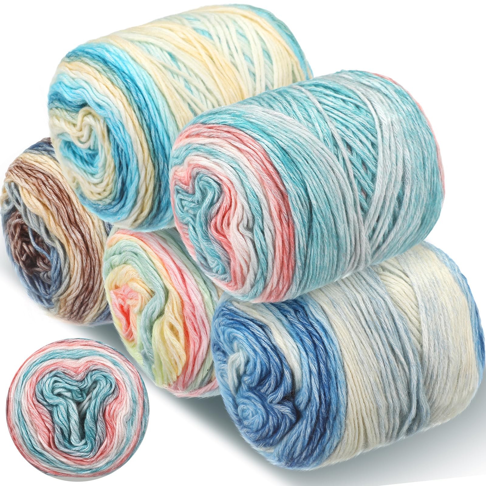Timgle 5 Rolls Ombre Gradient Cake Yarn for 328 yards / 300 meters, Blue Timgle 5 Rolls Ombre Gradient Cake Yarn for 328 yards / 300 meters, Blue