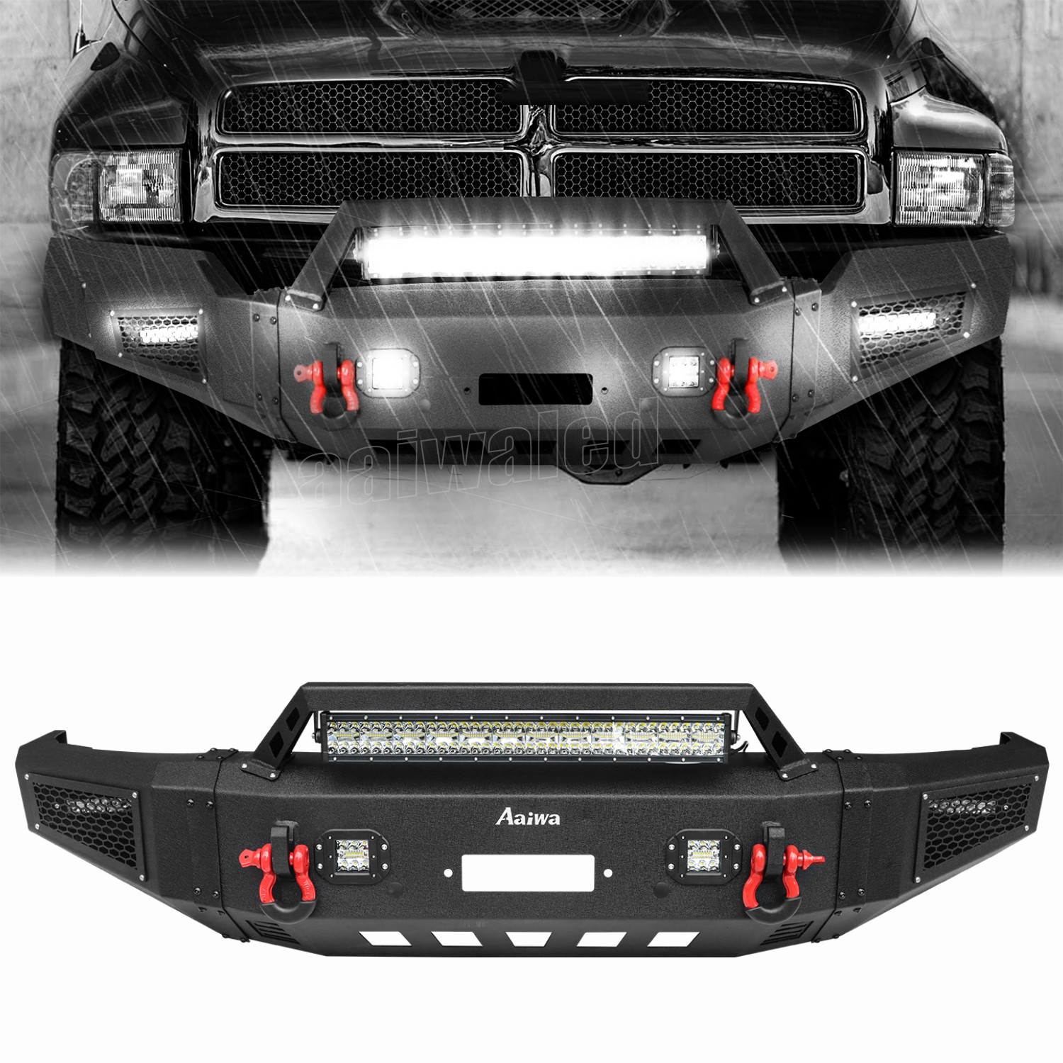 Aaiwa Fits 1994-2002 Dodge Ram 1500 2500 3500 Front Bumper w/Winch Plate&D-Rings