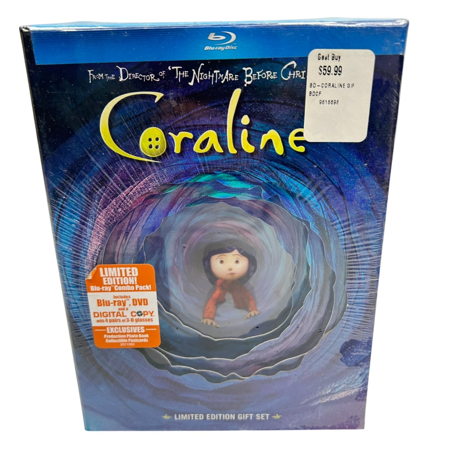 Coraline Limited Edition Gift Set Includes Blu-ray DVD and 4 Pairs 3D Glasses