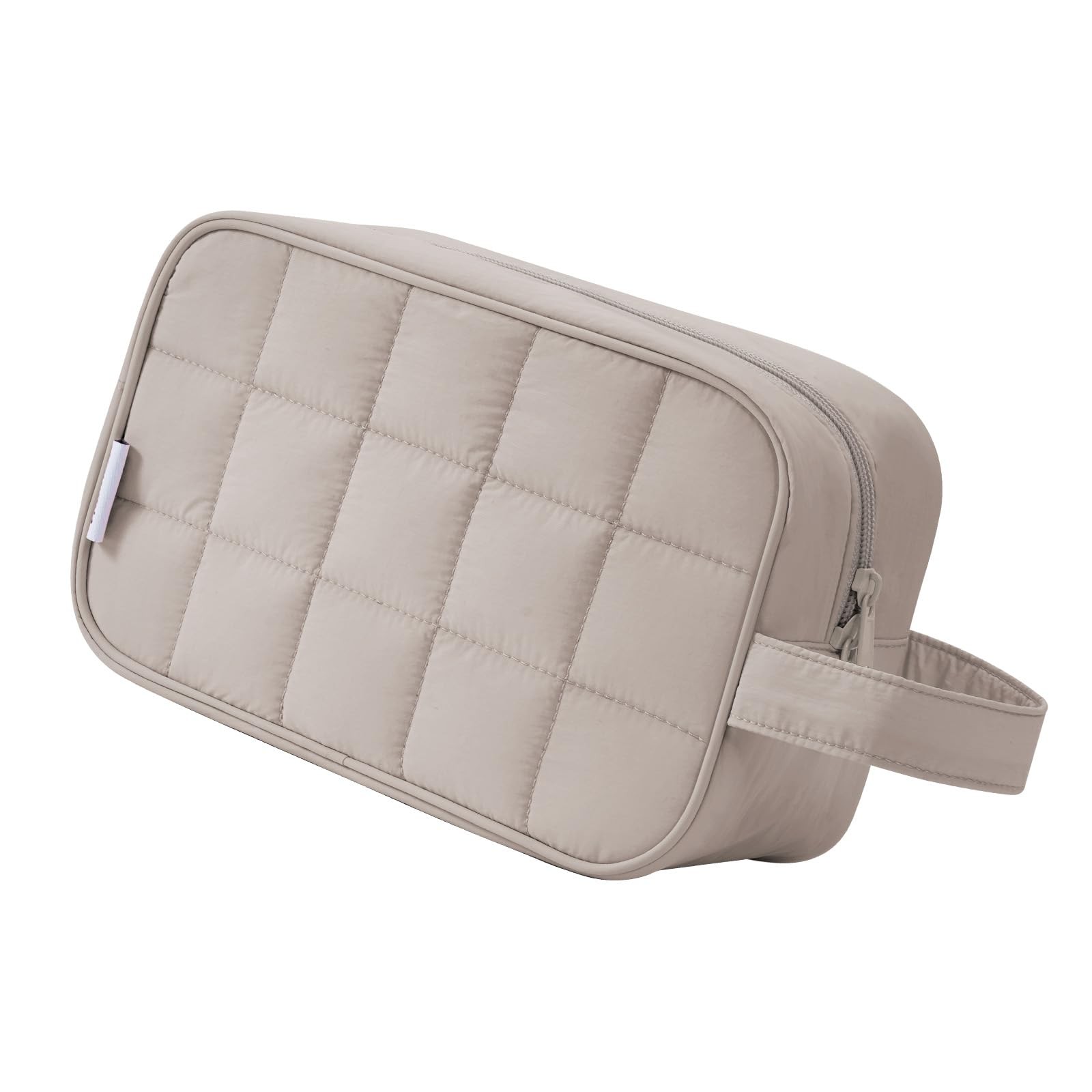 Narwey Quilted Makeup Bag Puffy Travel Khaki