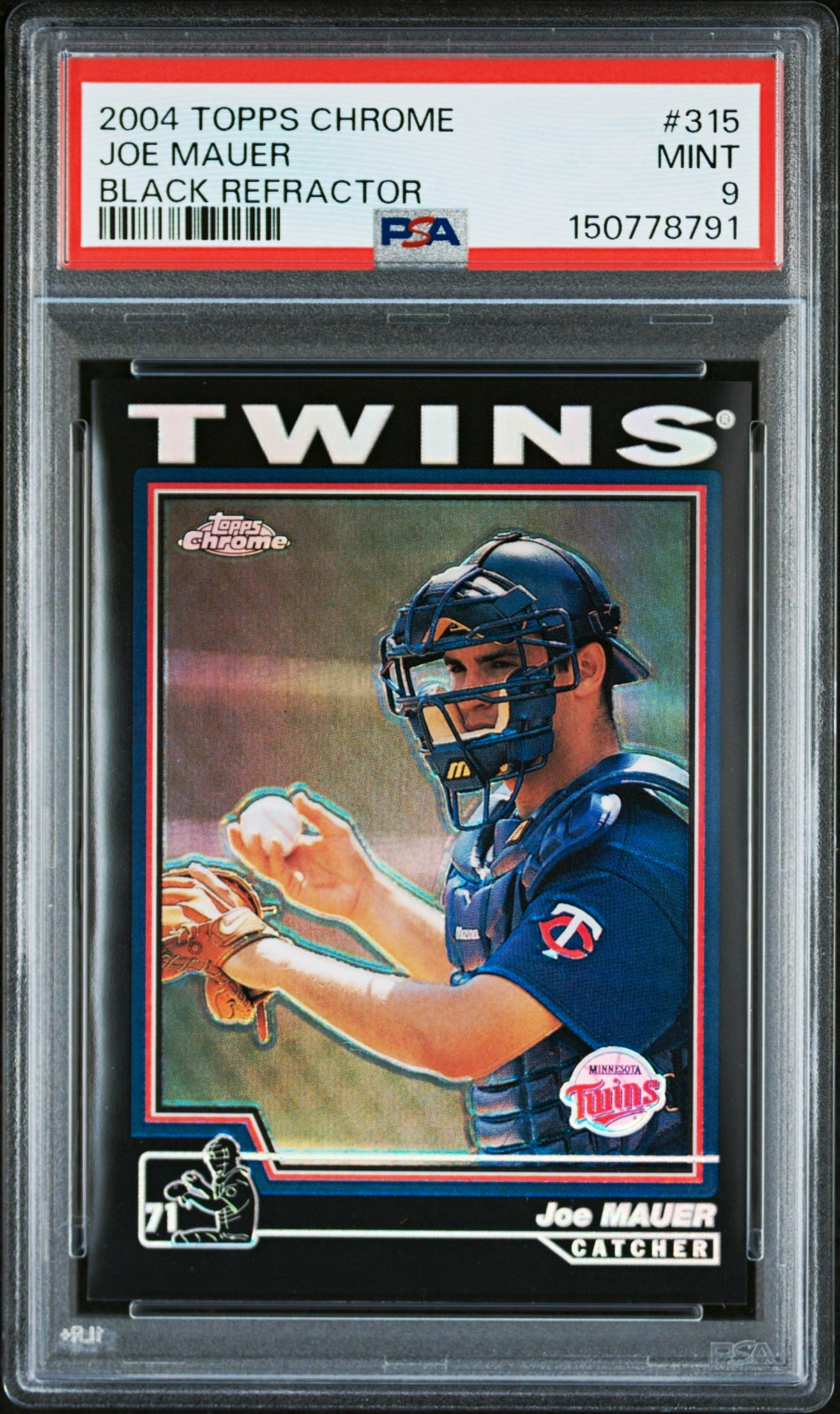  2004 Topps Chrome Joe Mauer #315 Black Refractor PSA 9 Rookie, Rare card 