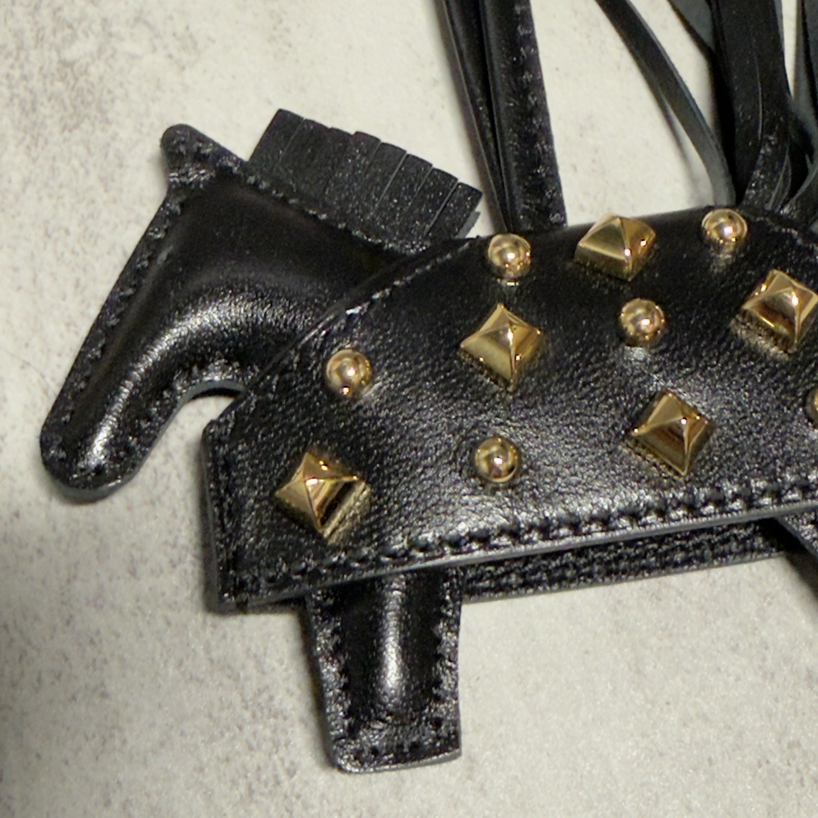 Hermes Rodeo Robeo Rock PM Craie Gold Studded Noir Milo Leather Horse Charm