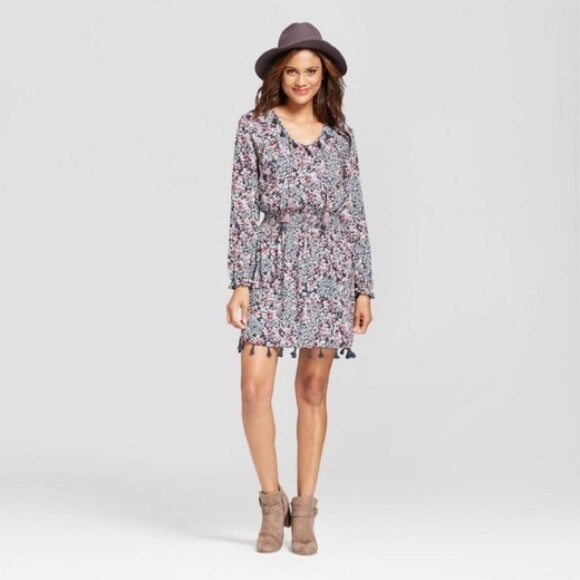 NWT KNOX ROSE Cinched Waist Tassle Trim Dress Size L