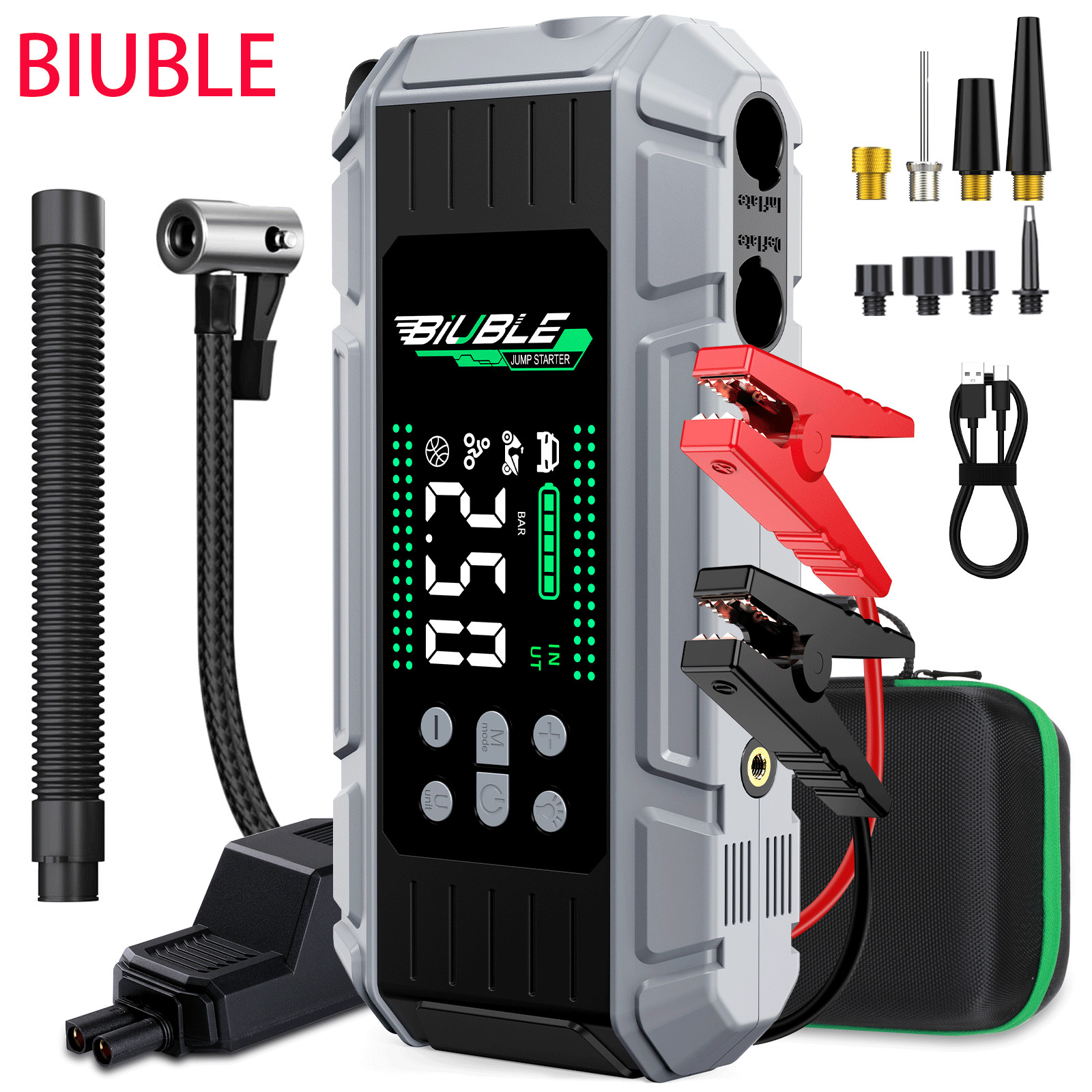 BIUBLE 10000A Car Jump Starter with Air Compressor LED Light Tire Inflator