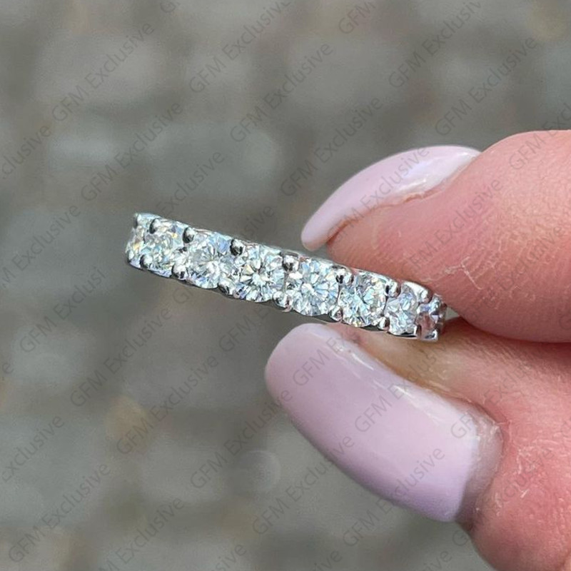 3.80TCW ROUND CUT MOISSANITE ETERNITY ENGAGEMENT RING BAND 14K WHITE GOLD PLATED