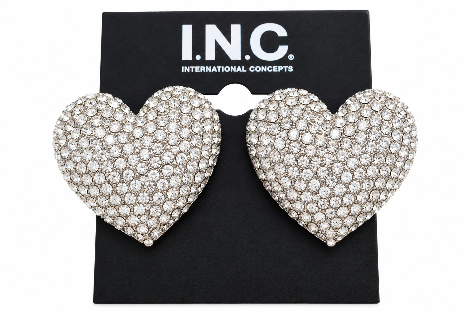 I.N.C. International Concepts Silver Tone Crystal Heart Stud Earrings Women’s