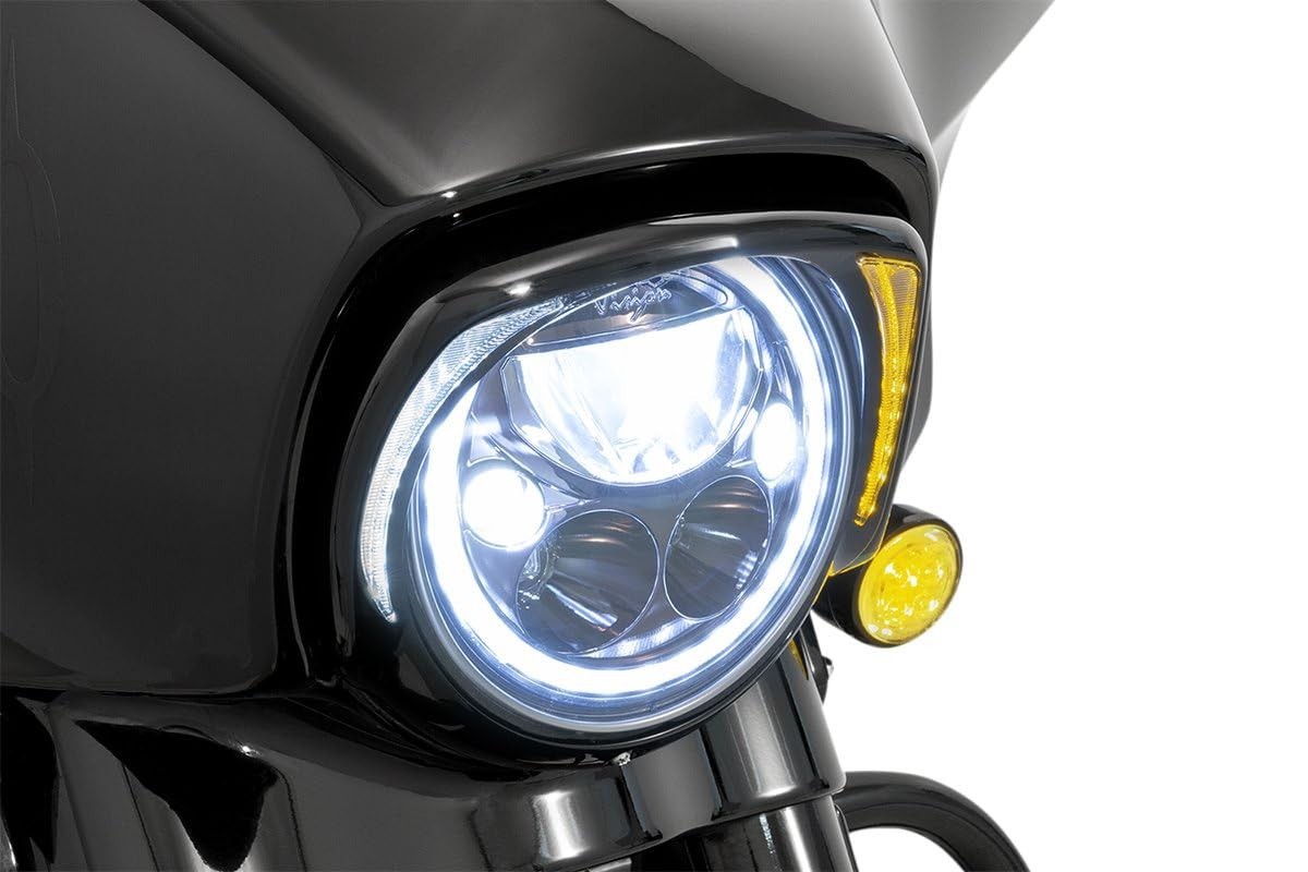 CIRO Fang LED Headlight Bezel Black w/Amber Turn Signal 14-23 Harley FLH - 45206