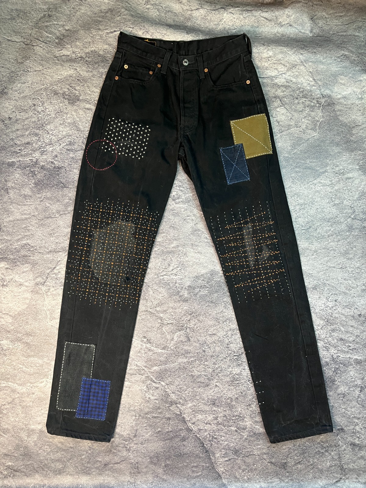 Unique Levi\'s 536 02 Sashiko Patchwork Custom Jeans - W27 L33 by Stia.Custom
