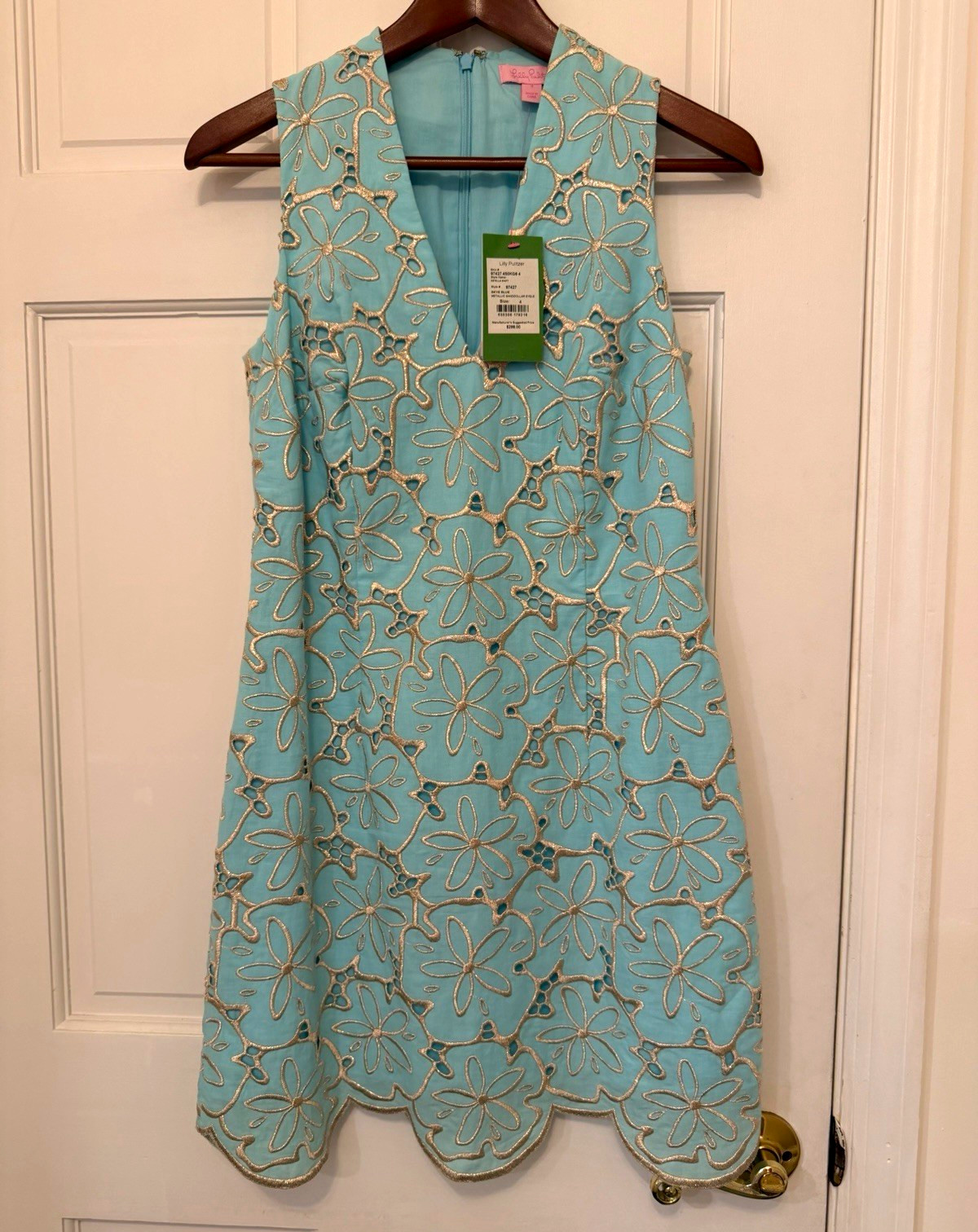 NWT Lilly Pulitzer Estella Shift Metallic Sanddollar Eyelet Dress Size 4