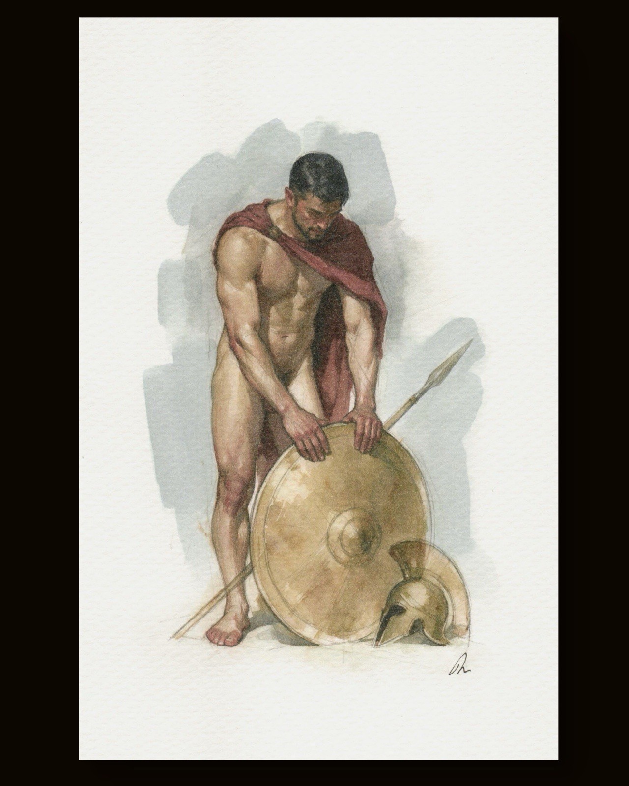 Original Watercolor Painting Male Figure Portrait Book Page  (5.5 × 8.5 inches)