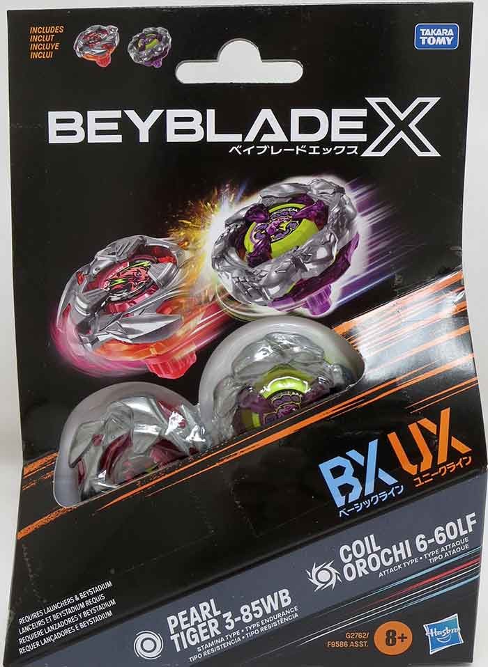 Beyblade X Booster Pack 2-Pack - Pearl Tiger 3-85WB & Coil Orochi 6-6OLF