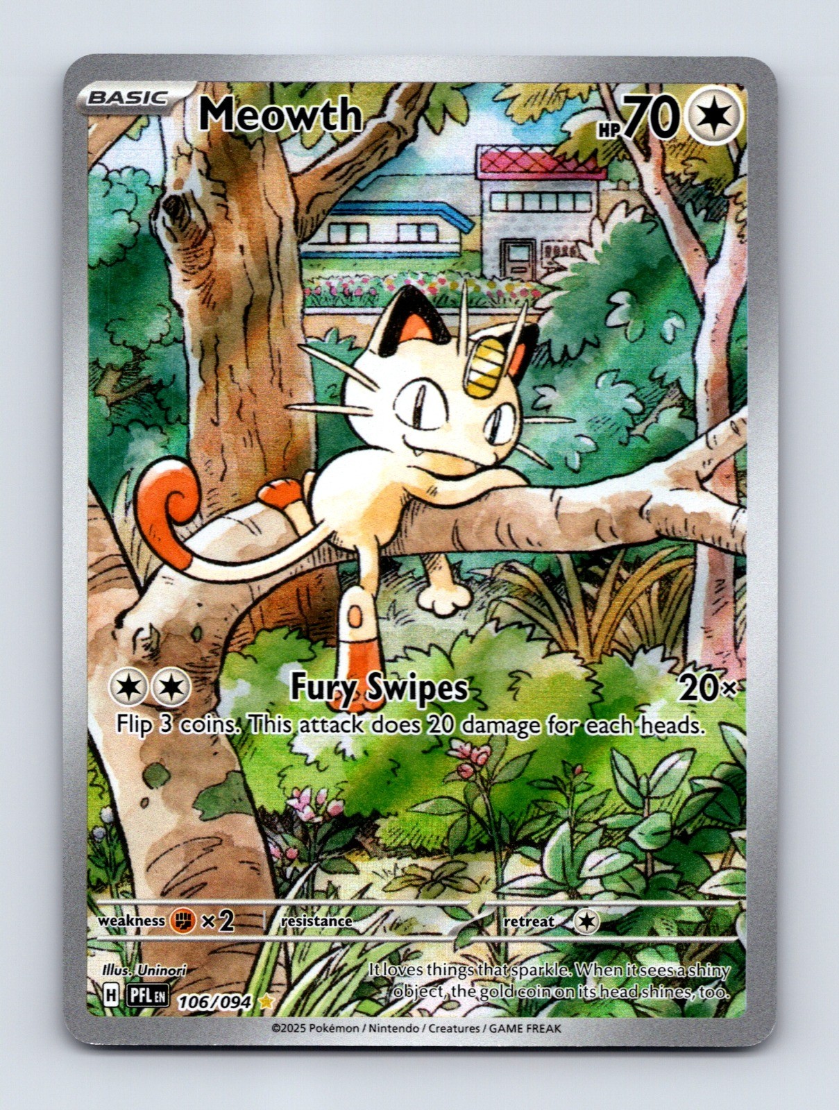 Meowth Holo Illustration Rare ME02: Phantasmal Flames 106/094 NM Meowth Holo Illustration Rare ME02: Phantasmal Flames 106/094 NM
