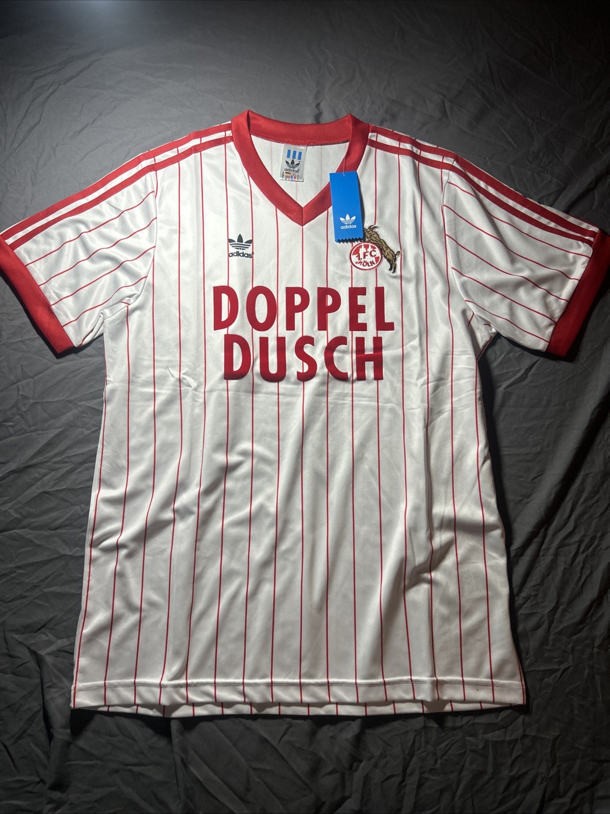 Vintage Adidas FC Köln 1982-85 Doppel Dusch White and Red Soccer Jersey Size L