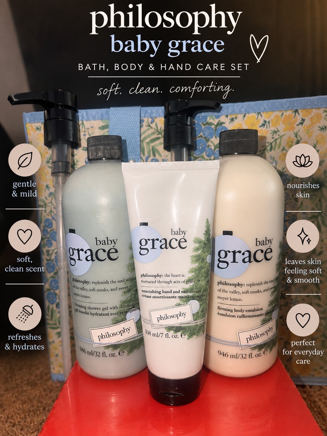 Philosophy Baby Grace 3-Piece Set 32 oz Shower Gel Lotion & 7 oz Hand Cream
