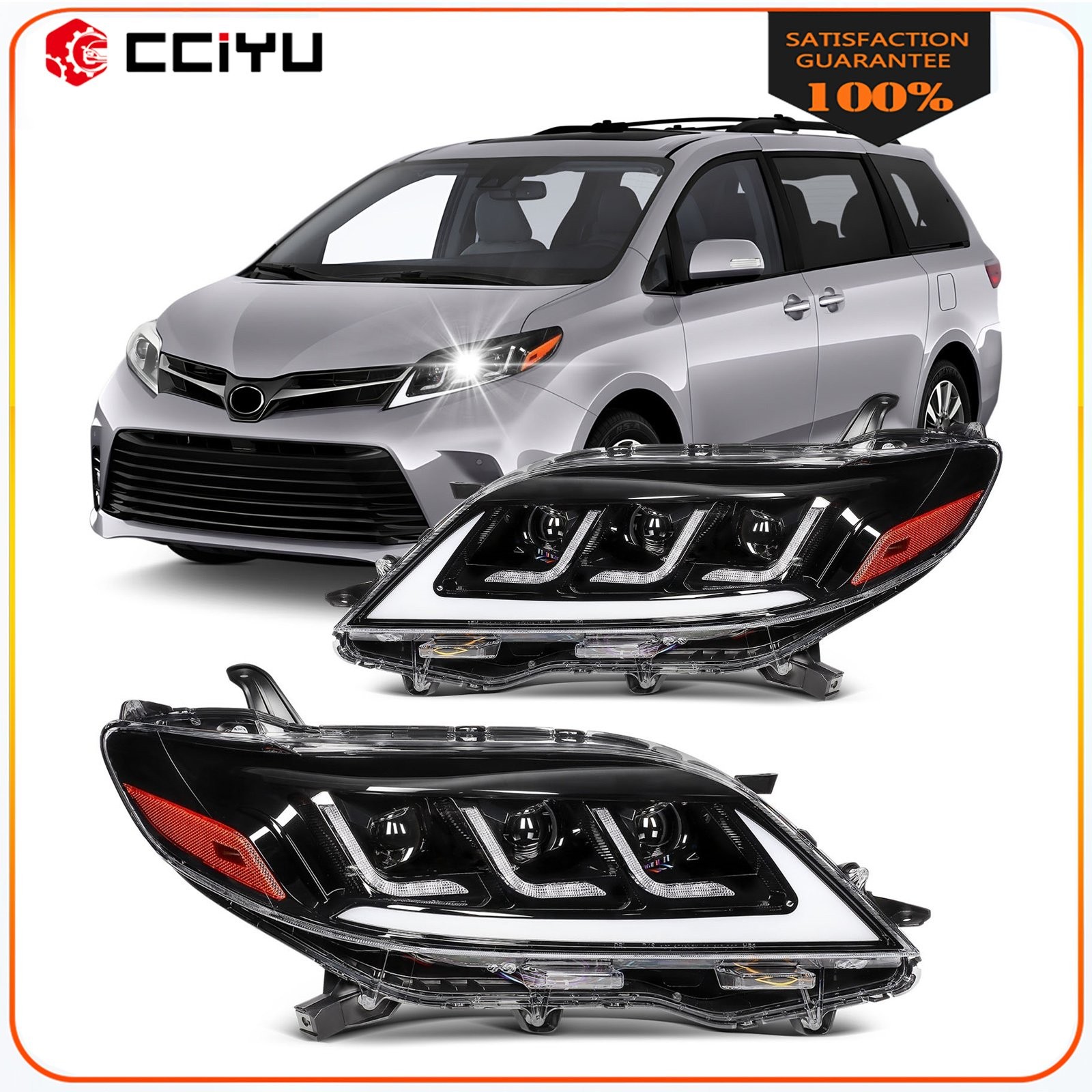 Pair Set Full LED Headlights w/Sequential Turn Bulbs For 2011-2020 Toyota Sienna