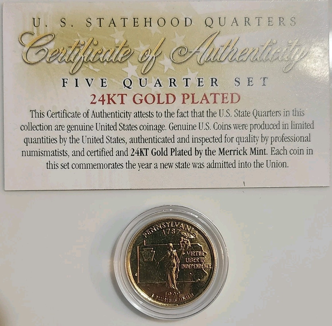1999-D 25C Pennsylvania State Quarter (Gold-Plated) 1999-D 25C Pennsylvania State Quarter (Gold-Plated)