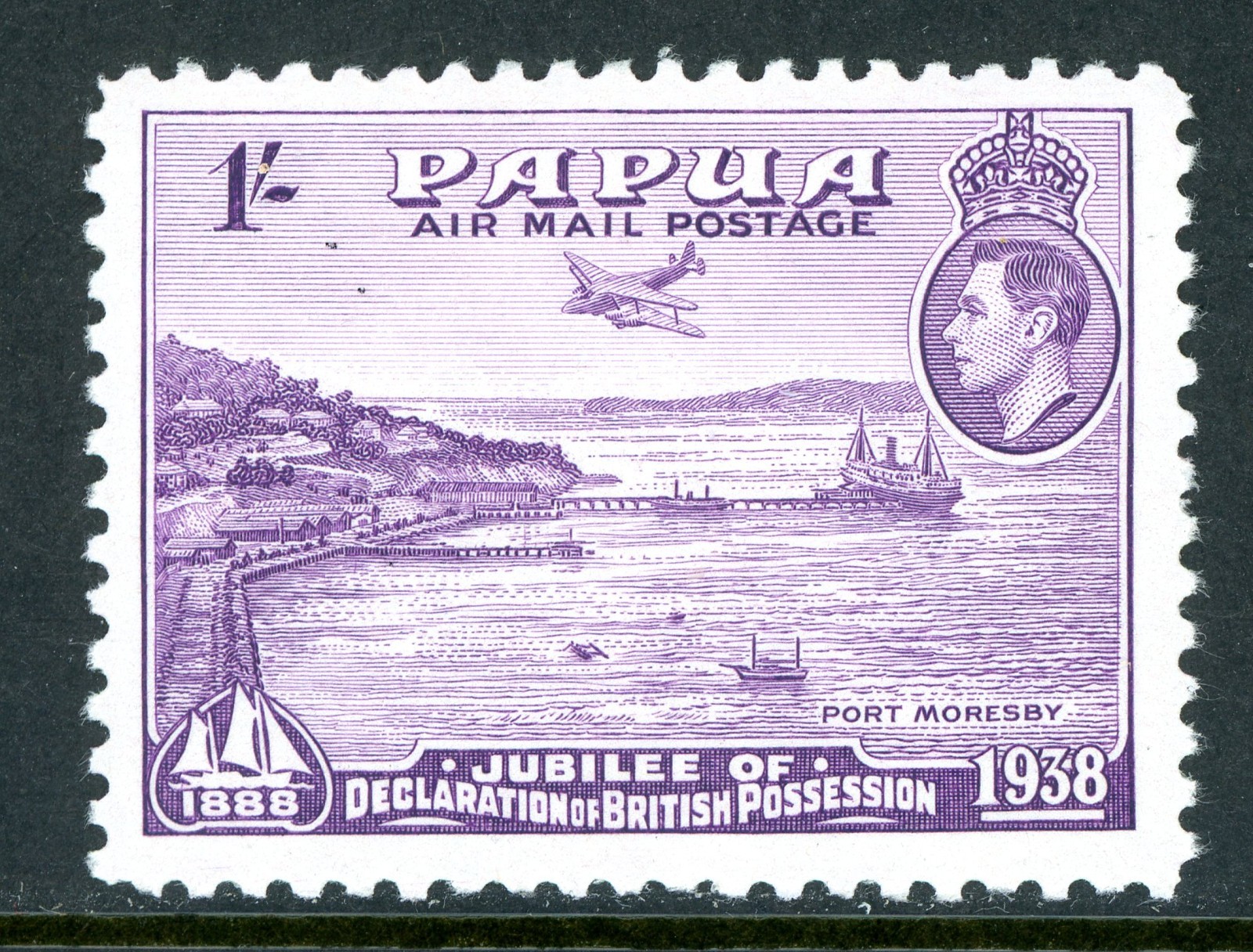 Papua PNG 1938 British KGVI 1s Mauve Airmail SG #162 Mint D274