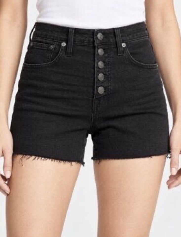 NWT Madewell High Rise Faded Black Denim Button Fly Cut Off Boy Shorts Size 28