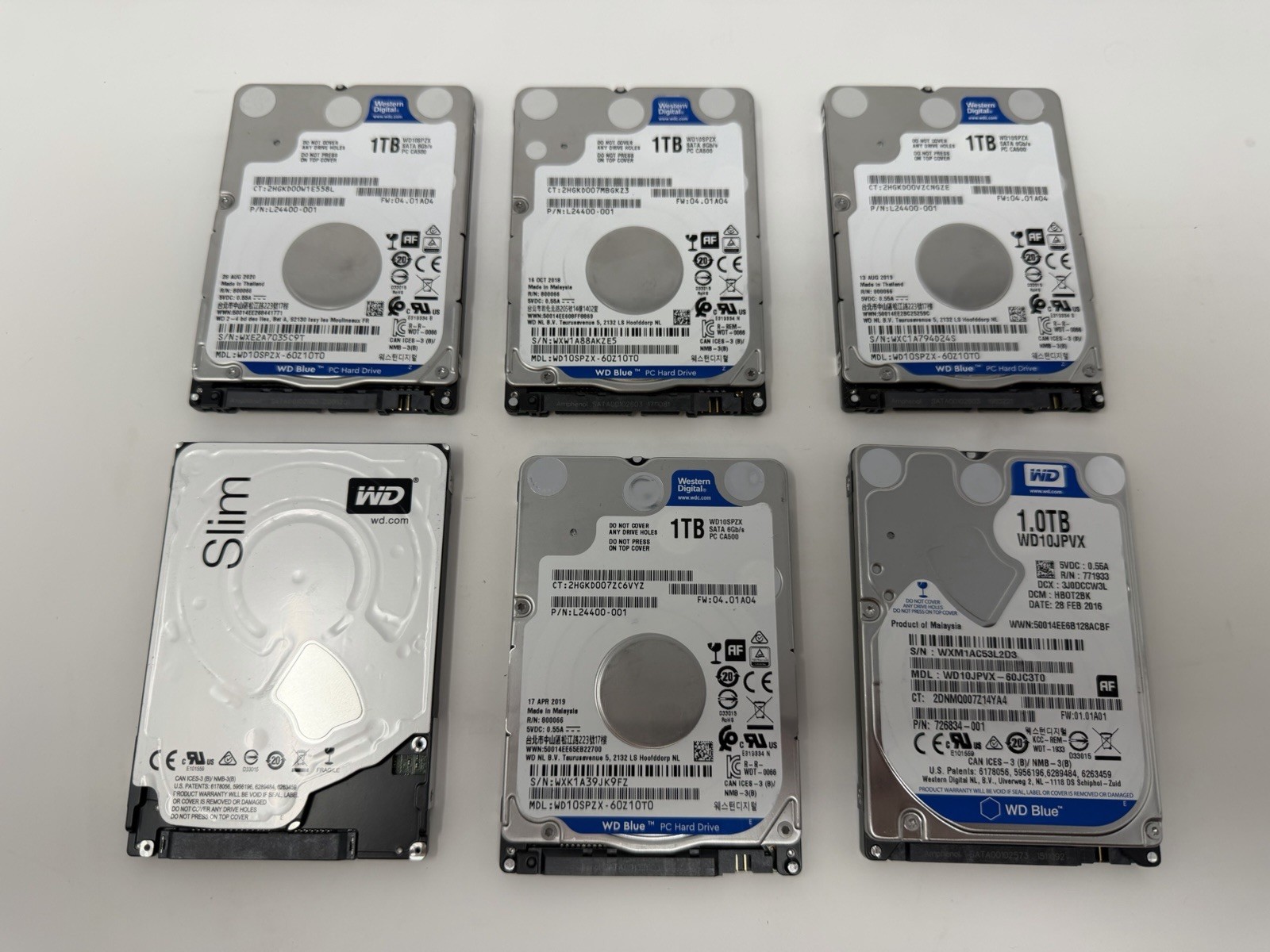 Lot 6 WD Blue 1TB 2.5” SATA Laptop HDD Hard Drives SMART Tested Good 6TB