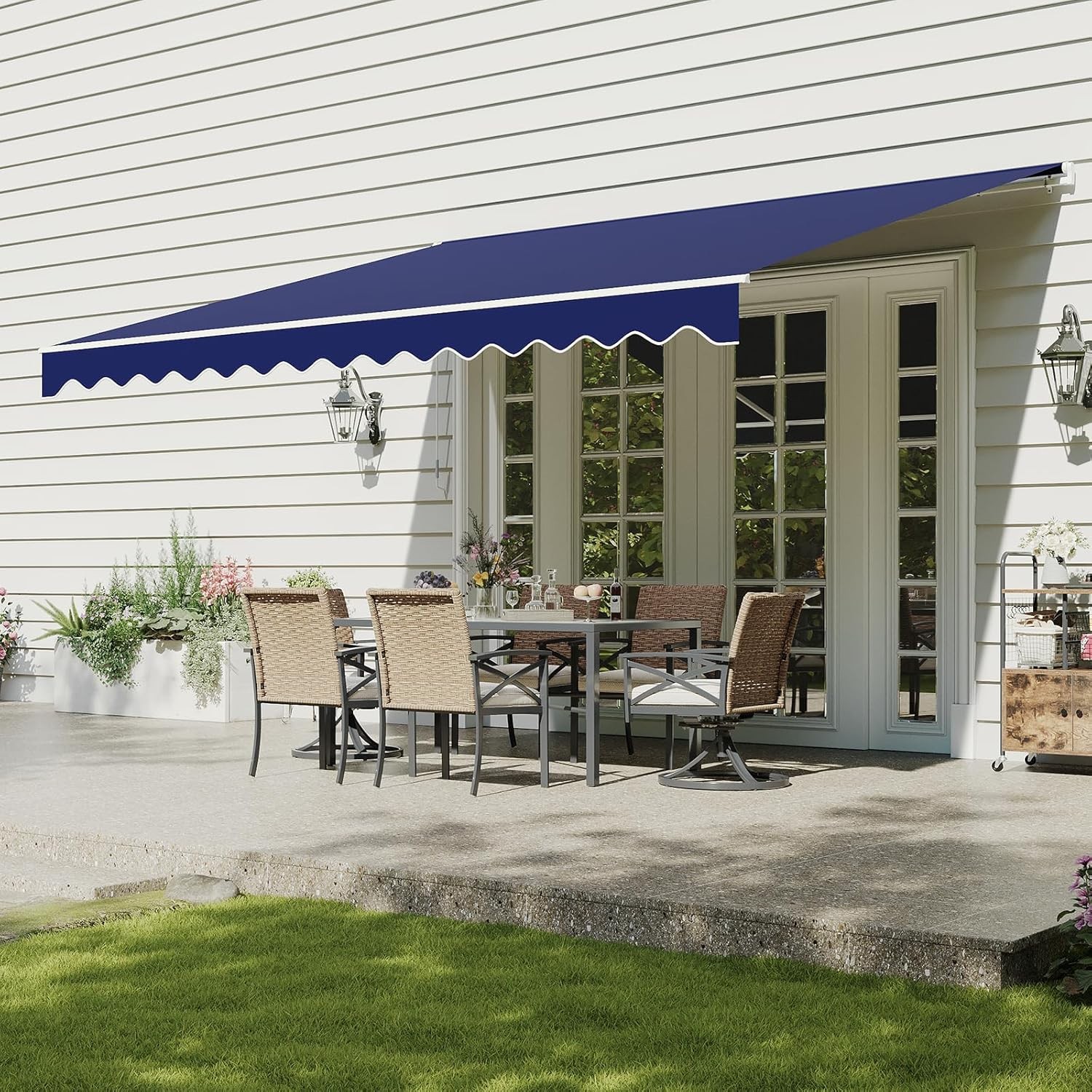 12x10 FT Outdoor Manual Retractable Awning for Outside Patio Sun Shades Canopy