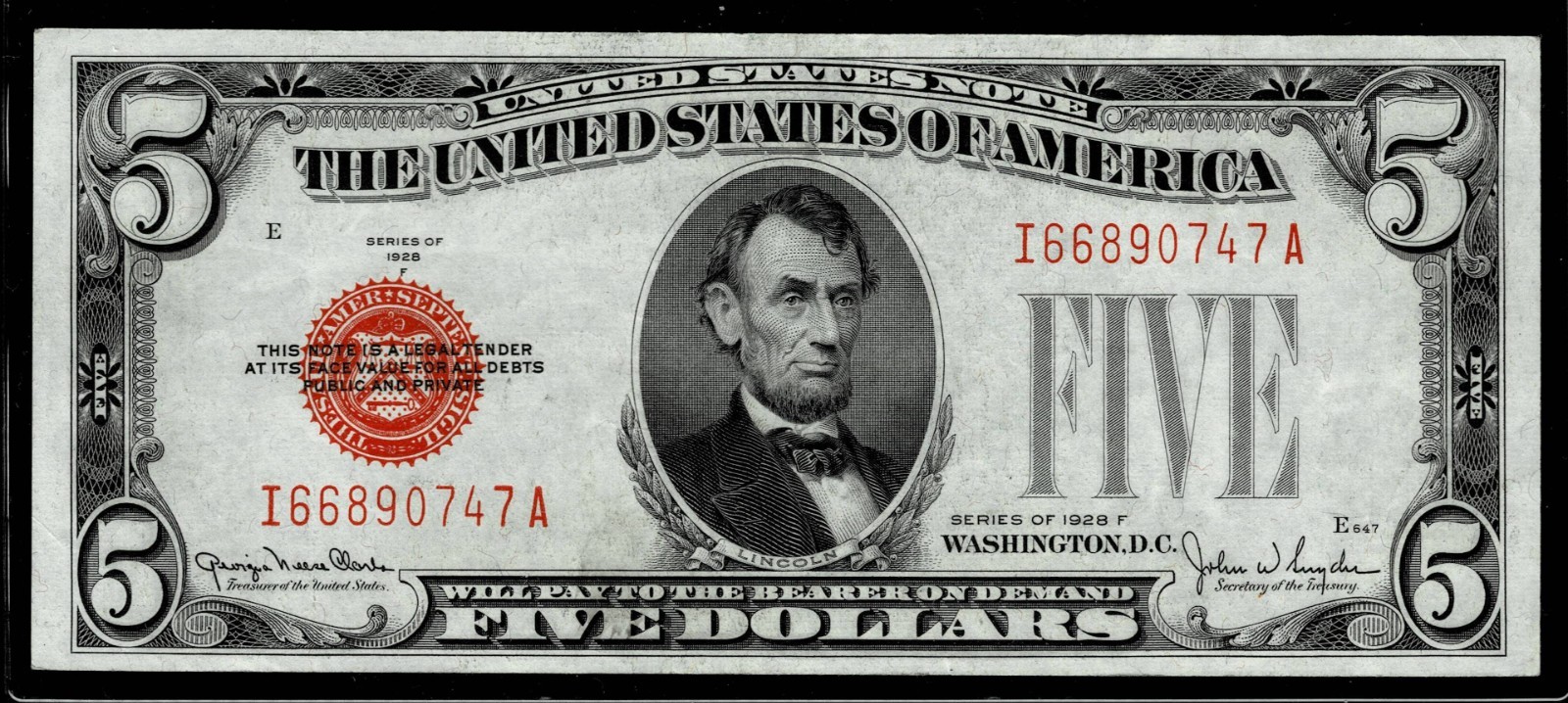 1928-F $5 Red Seal United States Note~EXTREMELY FINE