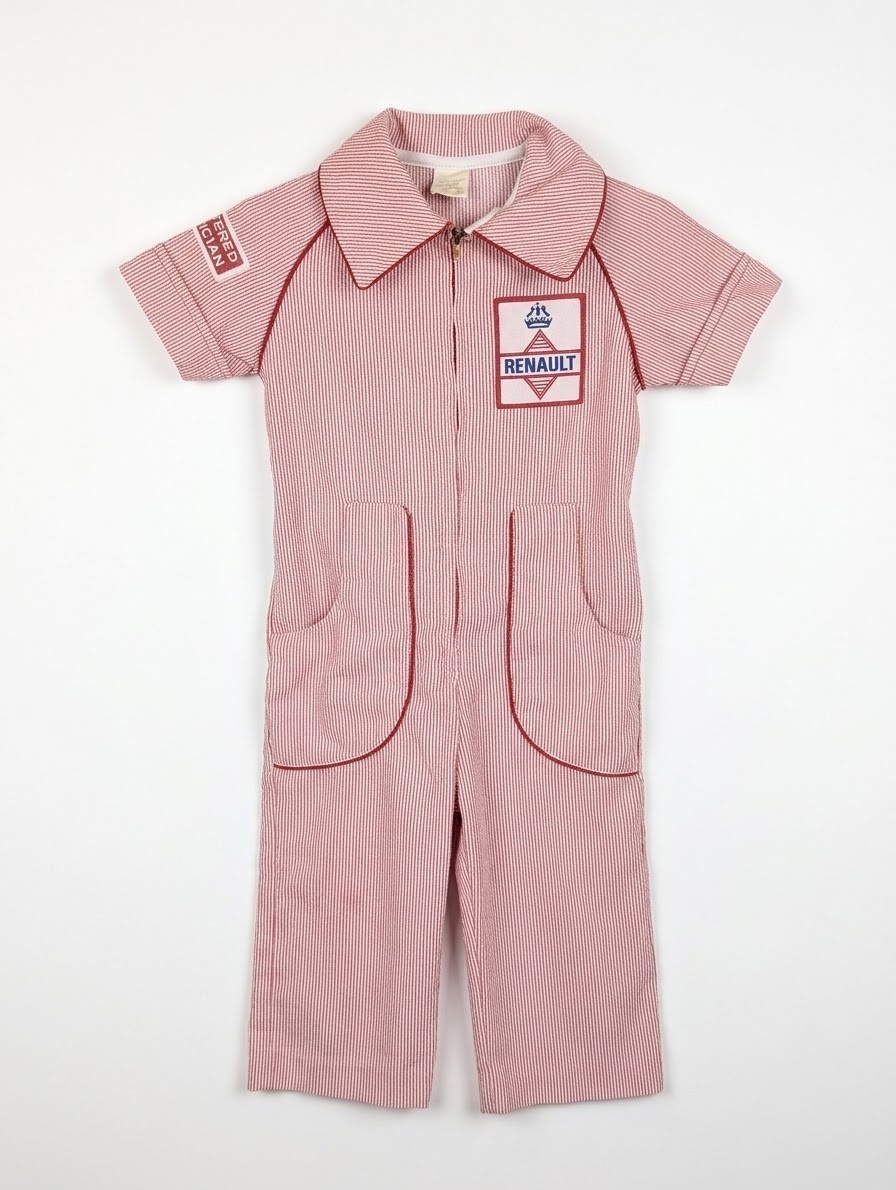 Vintage 1960s By Thomas Renault Toddler Jumpsuit Size 2 Red Pinstripe Mechanic 