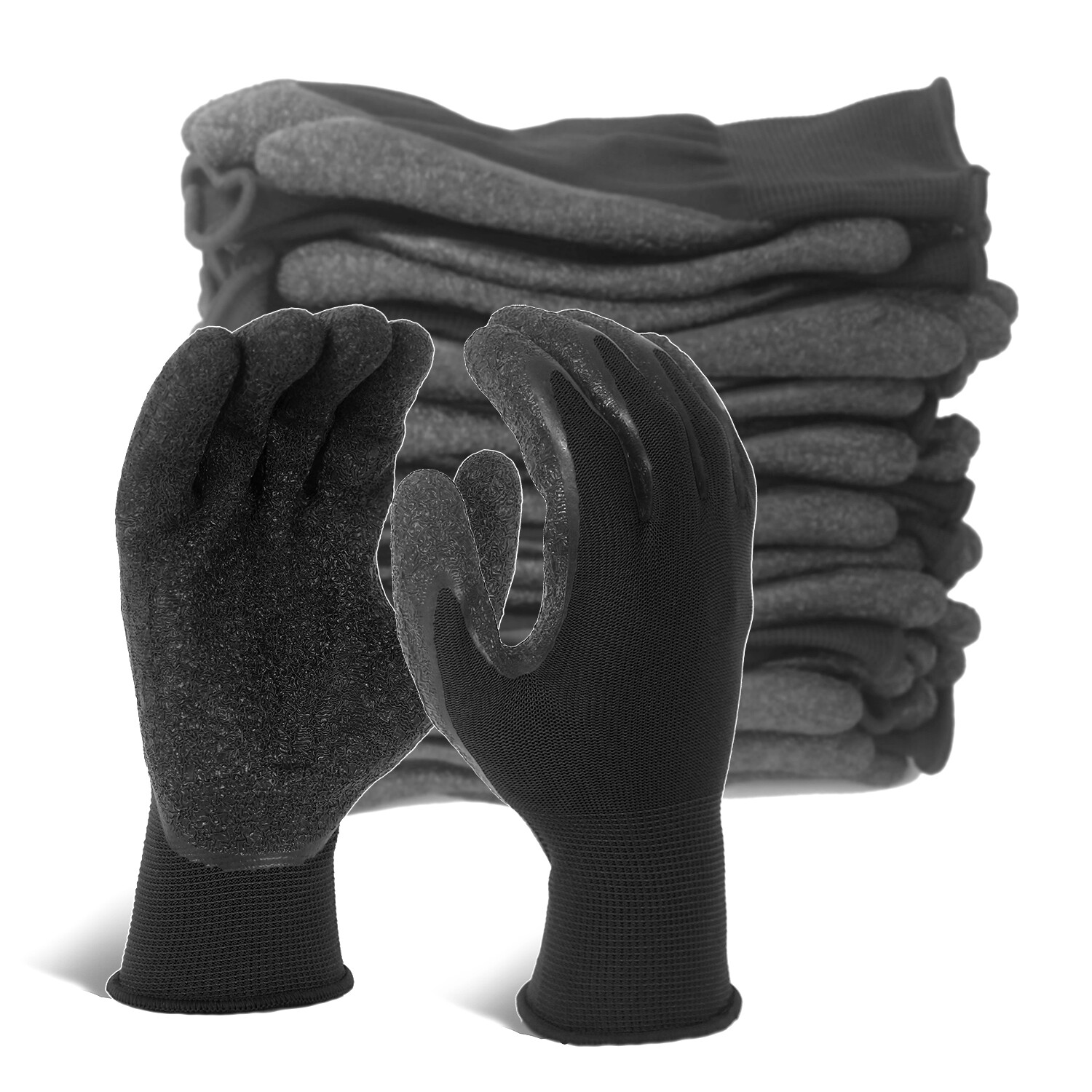 EvridWear 12 Pairs Pack Crinkle Latex Rubber Coated Work Gloves